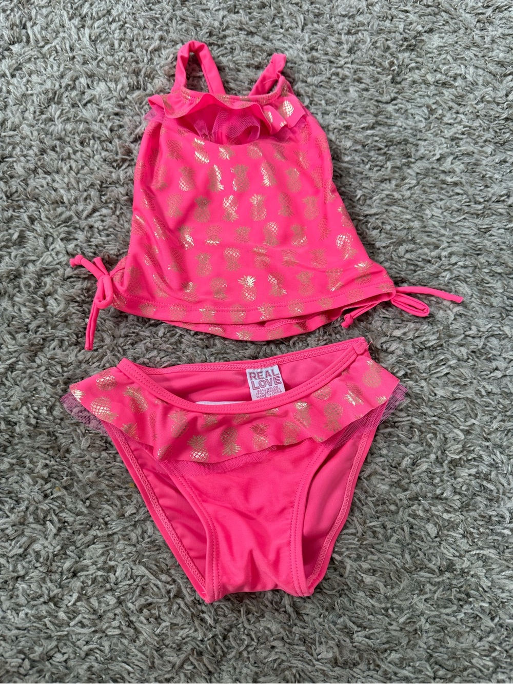 Real Love Hot Pink Ruffle Pineapple Tankini Set